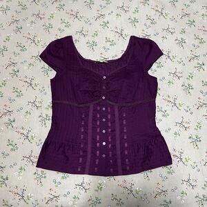 Gianni Bini Cotton Blouse Cottage Milkmaid Fairy Coquette Cap Sleeve Corset 8